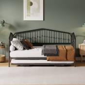 Canapé-lit, lit en métal avec lit gigogne, noir, 90 (180) x 200cm