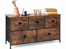 Commode meuble de rangement avec 5 tiroirs non-tissés 100 x 30 x 54 cm cadre en métal surface en mdf marron rustique&noir