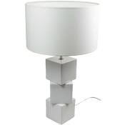 Corep - Lampe a poser pied céramique cubes blanc Luminaire salon bureau chevet