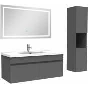 Ensemble meuble salle de bain + vasque + miroir lumineux + colonne 100cm Anthracite