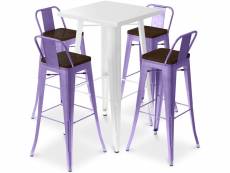 Ensemble table blanche et 4 tabourets de bar design industriel - bistrot stylix violet pastel