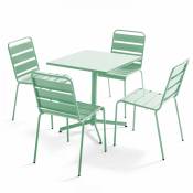 Ensemble table carré et 4 chaises en métal vert sauge