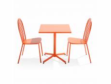 Ensemble table carrée de jardin inclinable et 2 chaises bistrot orange - palavas