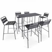 Ensemble table haute de jardin et 6 chaises en métal gris