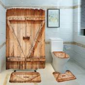 Ensembles de rideaux de douche rustiques 4 pièces en bois tapis de salle de bain couvercle de couvercle de toilette