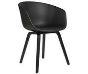 Fauteuil rembourré About a chair AAC23 / Cuir intégral & chêne teinté - Hay noir en cuir