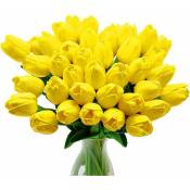 Fortuneville - Fleurs De Tulipes Artificielles, 10 Pièces Tulipes De Fleurs En Latex Real Touch Avec Des Feuilles, Décoration De Banquet De Mariage