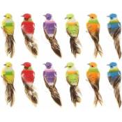 Gabrielle - Lot de 12 oiseaux artificiels colorés sur pinces en mousse pour loisirs créatifs de jardin d'oiseaux Ornements Bricolage Artisanat pour