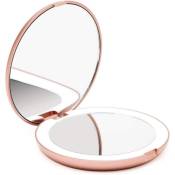 Groofoo - Miroir pliant portable avec miroir de maquillage à lumière led, loupe 10X, mini miroir à 12 perles de lampe rose