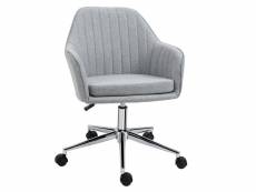 Homcom chaise de bureau design contemporain dossier accoudoirs striés hauteur réglable pivotant 360° piètement chromé lin gris clair