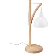 Lampe de table, abat-jour en métal suspendu, bois, E14, HxLxP 52x18x26 cm, style industriel, blanc - Relaxdays