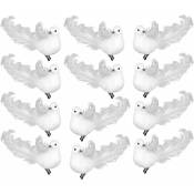Linghhang - Lot de 12 colombes blanches artificielles avec clips en métal, mini oiseaux à plumes blanches à clipser pour les travaux manuels, les