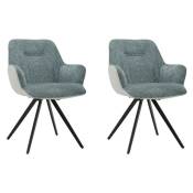 Lot 2 chaises rotatives 180° tissu vert de gris et pied métal - corine