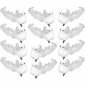 Lot de 12 colombes blanches artificielles avec clips en métal, mini oiseaux à plumes blanches à clipser pour les travaux manuels, les décorations de