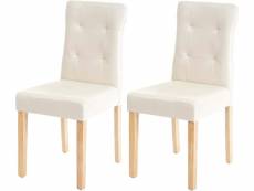 Lot de 2 chaises en synthétique crème pieds en bois