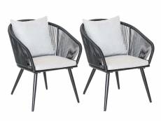 Lot de 2 fauteuils de jardin en résine tressée structure en alu noir + coussin gris comores - jardiline