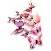 Mélange de 12PCS 3D Rose Papillon Stickers Muraux Décor Art Décorations (Rose)