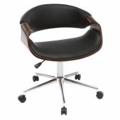 Miliboo - Chaise de bureau à roulettes design noir, bois foncé noyer et acier chromé aramis - Noyer / noir