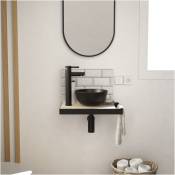 Mob-in - Meuble lave-mains soho plan fin p-serviette côté vasque noire + miroir - Décor chêne