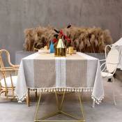 Nappe de Table Rectangulaire Coton Lin Vintage Decoration Table Cloth Tablecloth Rectangle 140x220 cm Tassel Nappe pour Table de Cuisine