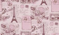 Papier Peint Carte Postale de Paris - Rose - 10 m x 0,53 m