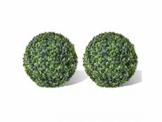 Plante artificielle boules de buis décoration intérieur ou extérieur 2 pièces 35 cm dec022055