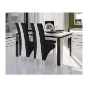 Price Factory - Table 160 cm + 4 chaises lina. Table pour salle à manger laquée blanche et noire avec 4 chaises - Blanc