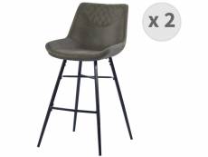 Queens - chaises de bar industrielle microfibre vintage marron foncé pieds métal noir (x2)