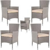 Set de 4 chaises en polyrotin avec coussin d'assise 7cm charge max 160kg assise fauteuil jardin balcon terrasse Crème - Casaria