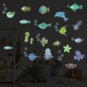 Sticker phosphorescent lumineux - animaux marins - Autocollant mural plafond enfant fluorescent - 60x80cm