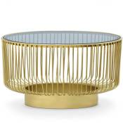 Table basse ronde design Dalia en métal filaire doré