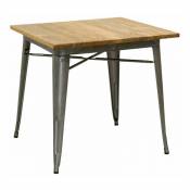 Table carrée industrielle en métal et bois d'orme