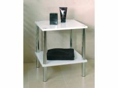 Table d'appoint en tube d'acier chromé coloris blanc, dim : l39 x p39 x h47 cm