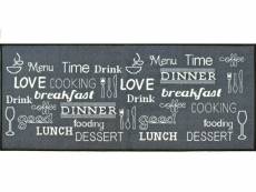 Tapis de cuisine 100% polyamide "breakfast lunch" coloris gris - dim : 50 x 120 cm- pegane -