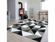 Tapiso luxury tapis moderne mosaïque triangles blanc gris noir fin 180 x 250 cm T235A WHITE 1,80-2,50 LUXURY PP ESM