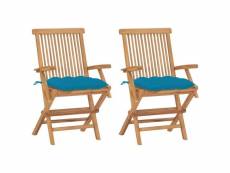 Vidaxl chaises de jardin 2 pcs avec coussins bleu clair teck massif
