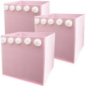Wellhome - Ensemble de 3 boîtes de stockage enfant avec pompons roses - 29 x 29 x 29 cm - 0