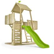 Aire de jeux bois kingswood Tp Toys tour / echelle / plateforme / balcon / bac a sable / kit d'ancrage / toboggan h.306 cm - marron - vert