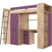 Armoire de lit mezzanine échelle pour enfants verana l cm190x120x236h chêne violet