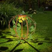 Boule solaire aspect rouille pour l'extérieur Lampe solaire led rouille Décoration solaire de jardin avec éléments végétaux artificiels, avec piquet,