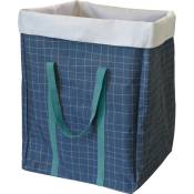 Box And Beyond - Panier à linge - Poignées en tissu - Imprimé quadrillé - Bleu - 40x30x50 cm - 60 litres - Polyester