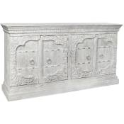 Buffet meuble de rangement en bois de manguier et métal coloris blanc vintage - Longueur 190 x Hauteur 100 x Profondeur 43 cm Pegane