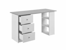 Bureau table de bureau poste de travail informatique avec 3 tiroirs bois mélaminé 120 cm blanc et gris helloshop26 03_0004710