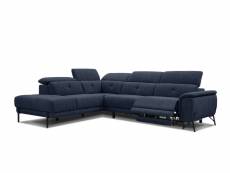 Canapé d'angle gauche avena 5 places relax électrique tissu bleu foncé