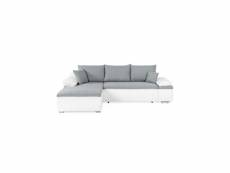 Canapé d'angle réversible convertible 3 places+coffre - simili blanc et tissu gris - celina - l 274 x p 184 cm - fabriqué en … ANCDCELINABLGR