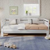 Canapé-lit, lit coulissant, pin massif, avec cadre de lit rabattable, blanc, 90X190 cm