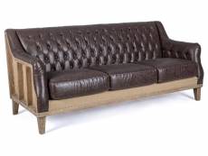 Canapé simili cuir marron et pieds en bois 3 places