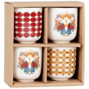 Coffrets tasses (x4) en céramique motifs multicolores