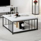 Cotecosy - Table basse carrée Olliana 90x90cm Bois Blanc et Métal Noir - Blanc / Noir