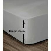 Drap Housse 100% Coton 160x200cm - Bonnet 35cm - Gris